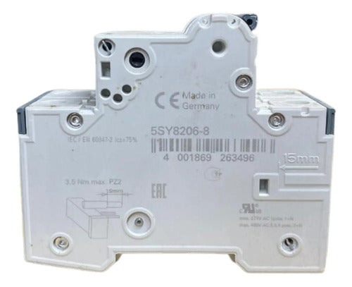 Disjuntor 2p 6a 60ka Curva D 5sy8206-8 Siemens