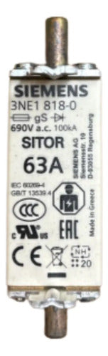 Elemento Fusível Sitor 3ne1818-0 63a Siemens 690v