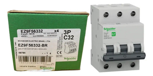 Disjuntor Easy9 3p 32a 6ka 400v Curva C Ez9f56332 Schneider
