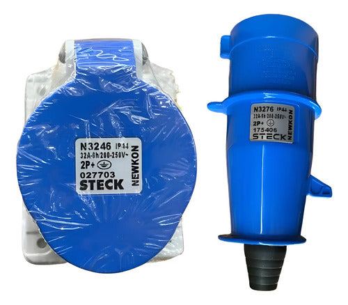 Kit Tomada N3246 + Plug N3276 32a 2p+t 200/250v Azul Steck Azul