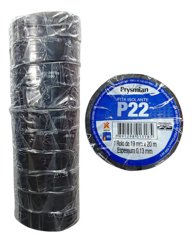 Kit 10: Fitas Isolantes P22 20mts Antichama 19mm Pt Prysmian Preto Lisa