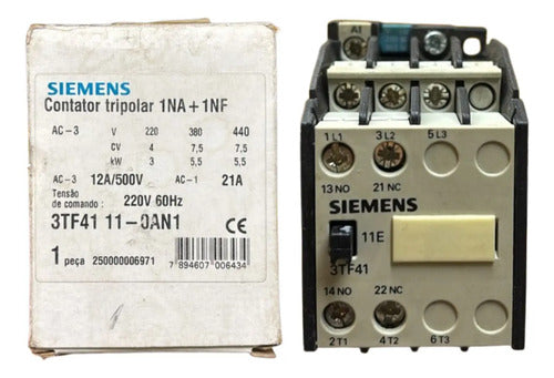 Contator 3p 1na+1nf 12a 3tf4111-0an1 Siemens 220v 60hz