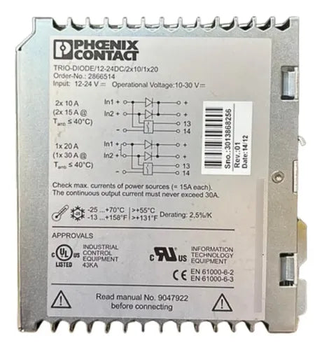 Modulo Redundância Trio-diode/12-24dc/2x10/1x20 2866514 Novo