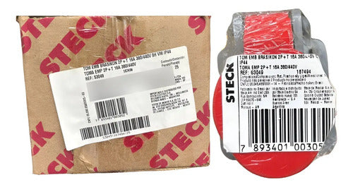 Tomada Emb Brasikon 2p+t 16a 380/440v 9h Vm S3049 Steck Vermelho