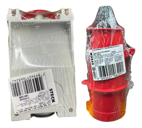 Kit Tomada N3209 + Plug N3279 32a 2p+t 380/440v Vm Steck Vermelho
