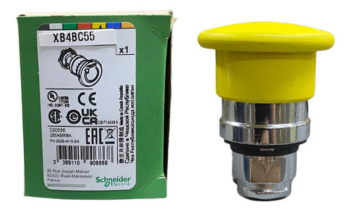 Botão Cogumelo 40mm Am + Bloco 1na+1nf Xb4bc55 Schneider Amarelo -