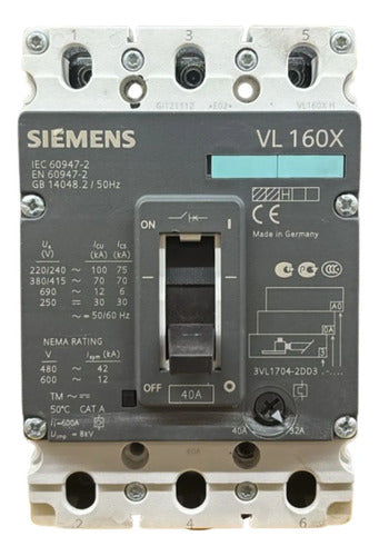 Disjuntor Tripolar 40a 3vl1704-2dd33-0aa0 Siemens