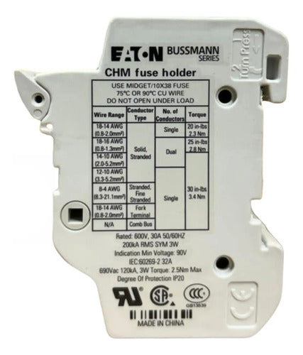 Porta Fusivel 10x38 Z-sh/3 (chm3du) Eaton 690v