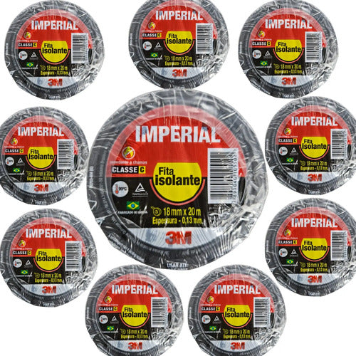 Fita Isolante Imperial 3m 18mmx20m Preta Kit Com 10 Peças Preto Fita Isolante Imperial 3m