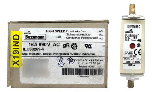 Fusivel Ultra Rapido 16a 690v Nh000 170m1559d Bussmann Novo  690v