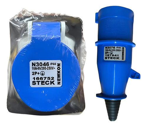 Kit Tomada N3046 + Plug N3076 16a 2p+t 220/240v Azul Steck Azul