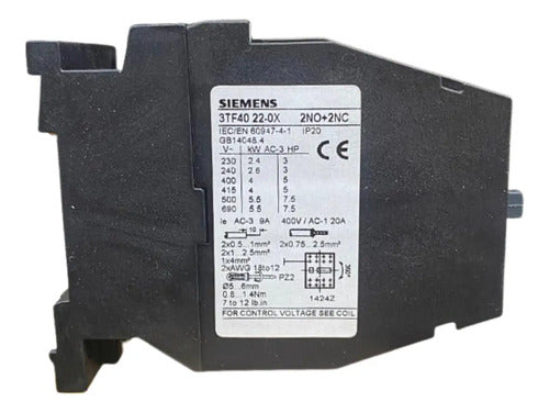 Contator 3p 3tf4022-0xn1 2na+2nf 220v Ac-3: 4kw Siemens Novo 220v