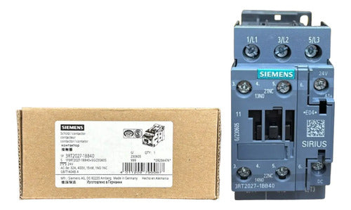 Contator Tripolar 32a 24vcc 1na+1nf 3rt2027-1bb40 Siemens 24vcc
