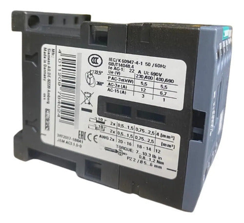 Contator Tripolar 12a 24 Vcc 1na 3rt2017-1bb41 Siemens 24vcc