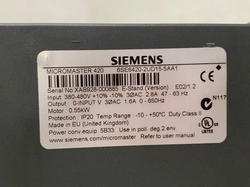Micromaster Siemens 6se6420-2ud15-5aa1