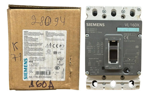 Disjuntor Tripolar 160a 3vl1716-2dd33-0aa0 Siemens