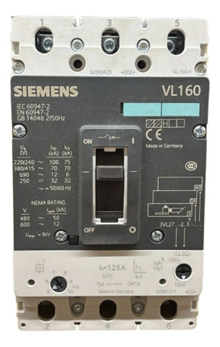 Disjuntor Tripolar 125a 3vl2712-2dc33-0aa0 Siemens