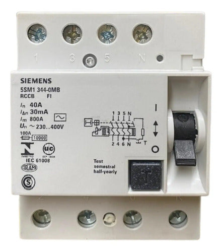 Interruptor Diferencial 5sm1344-0mb 40a 30ma 3p+n Siemens