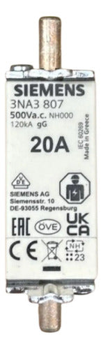 Kit Com 4: Fusível Nh000 Retardado 20a 500v 3na3807 Siemens 500v