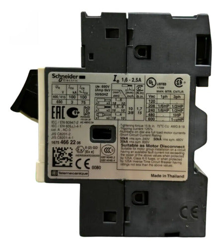 Disjuntor Motor Termomagnético 1,6-2,5a Gv2me07 Schneider 690v 50-60hz