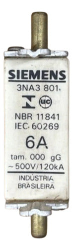 Kit Com 5: Fusível Nh000 Retardado 6a 500v 3na3801 Siemens 500v