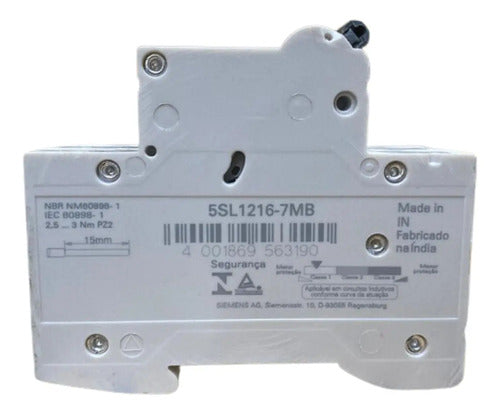 Kit Com 2: Disjuntor 2p 5sl1216-7mb 16a Curva C Siemens