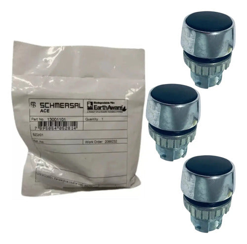 Kit Com 3: Botão Impulso 22mm Preto Bz2/01 Ace Schmersal