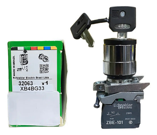 Chave Seletora Ø22mm 3 Pos Com Chave 2na Xb4bg33 Schneider Metal Cromado