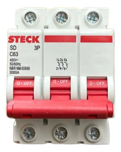 Disjuntor Tripolar Sdd63c63 63a Curva C 3ka Steck