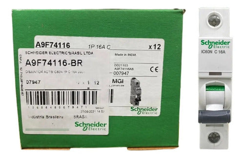Disjuntor Acti9 Ic60n 1p 16a Curva C A9f74116 Schneider