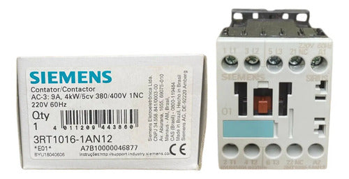 Contator 3rt1016-1an12 9a 220v Siemens 220v