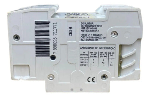 Disjuntor Bipolar 5sx1263-7 63a Curva C Siemens