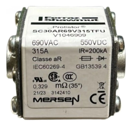 Conjunto: 3 Fusíveis 315a 500/690v Vw3a98cf3169 Schneider 690v