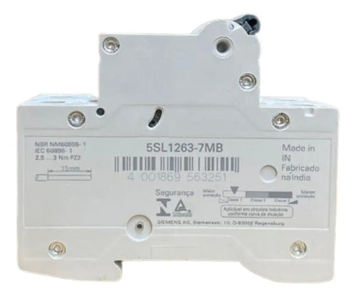 Disjuntor 5sl1263-7mb 63a C63 2p Siemens