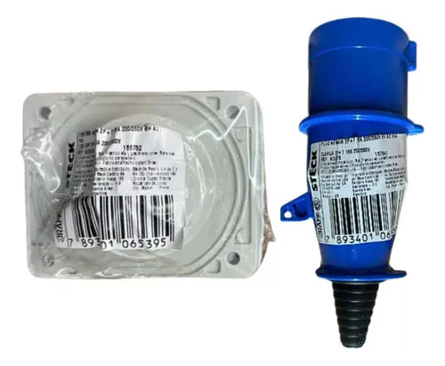 Kit Tomada N3046 + Plug N3076 16a 2p+t 220/240v Azul Steck Azul