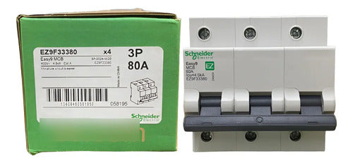 Disjuntor Termomagnético 3p 80a 400v Ez9f33380 Schneider