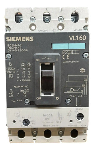 Disjuntor Tripolar 50a 3vl2705-2dc33-0aa0 Siemens