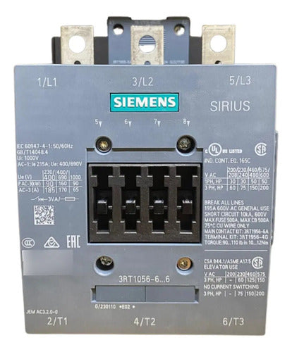 Contator Tripolar 3rt1056-6af36 185a 90kw 110/127v Siemens 110/127v