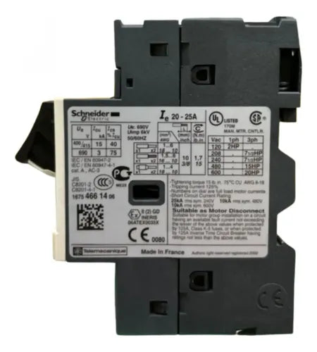 Disjuntor Motor Termomagnético 20-25a Gv2me22 Schneider 690v 50-60hz