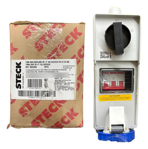 Tomada Ss4009d 3p+t 16a 200/250v 6h Azul Dj Bq Steck Azul