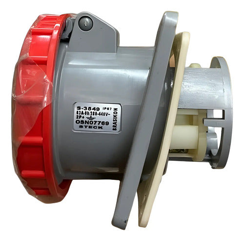 Tomada De Embutir 2p+t 63a 440v 9h Vermelho S3549 Steck Vermelho