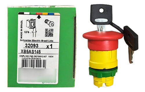 Botao 22mm Plastico Com Chave Xb5as145 Schneider Amarelo E Vermelho -