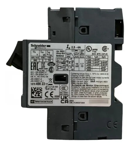 Disjuntor Motor Termomagnético 2,5-4a Gv2me08 Schneider (nv) 690v 50-60hz