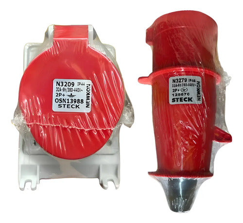 Kit Tomada N3209 + Plug N3279 32a 2p+t 380/440v Vm Steck Vermelho