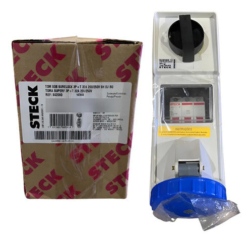 Tomada Sob Surelock 3p+t 32a 200/250v 9h Dj Bq S4209d Steck  Azul
