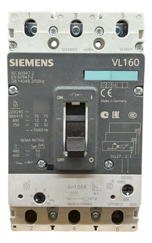 Disjuntor Tripolar 100a 3vl2710-2dc33-0aa0 Siemens