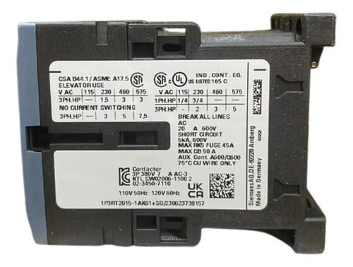 Contator 3rt2015-1ak61 7a 1na 110v 120v 50hz 60hz Siemens 110/120v