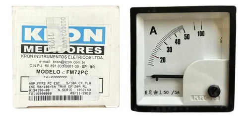 Amperimetro Fm72pc 72x72mm 50/100/5a Travamento Em 20a Kron