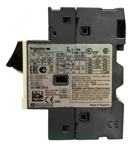 Disjuntor Motor Termomagnético 6-10a Gv2me14 Schneider 690v 50-60 Hz