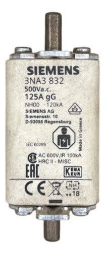 Kit Com 4: Fusível Nh00 Retardado 125a 500v 3na3832 Siemens 500v